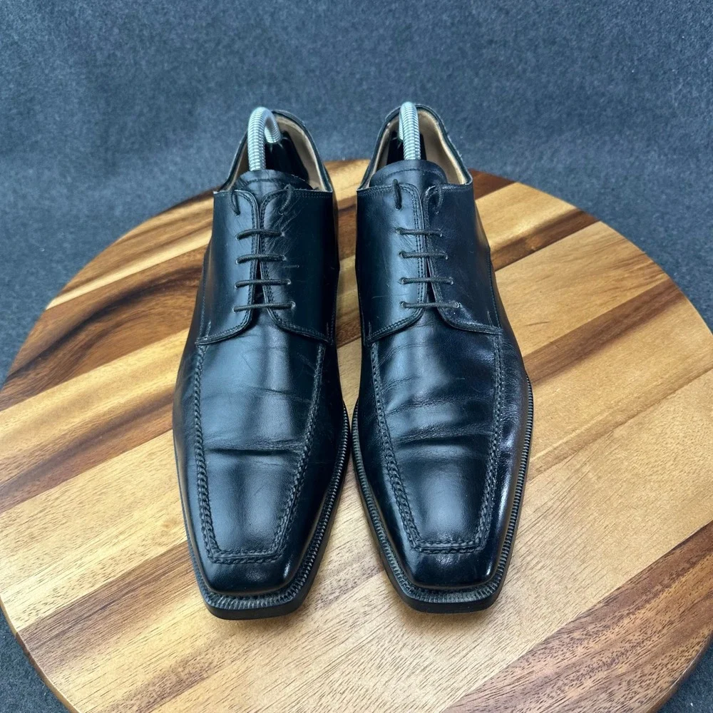 L.F. Lidfort Barneys New York Mens Black Leather Square‎ Toe Oxford Shoes Sz 8